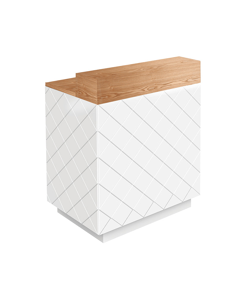 Willow - Valkoinen vastaanottotiski saarnipintaisella tasolla - tilavat kaapit